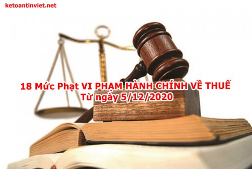 18 Mức Phạt VI PHẠM HÀNH CHÍNH VỀ THUẾ Từ ngày 5/12/2020