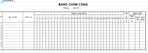 Mẫu bảng chấm công file excel 2021 mới nhất