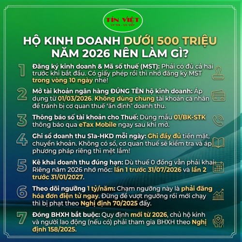 Hộ kinh doanh doanh thu dưới 500 triệu năm 2026 nên làm gì?