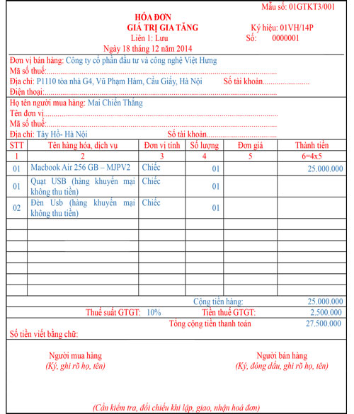 cach viet hoa don voi hang xuat khuyen mai