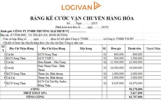 1 bang ke cuoc van chuyen hang hoa